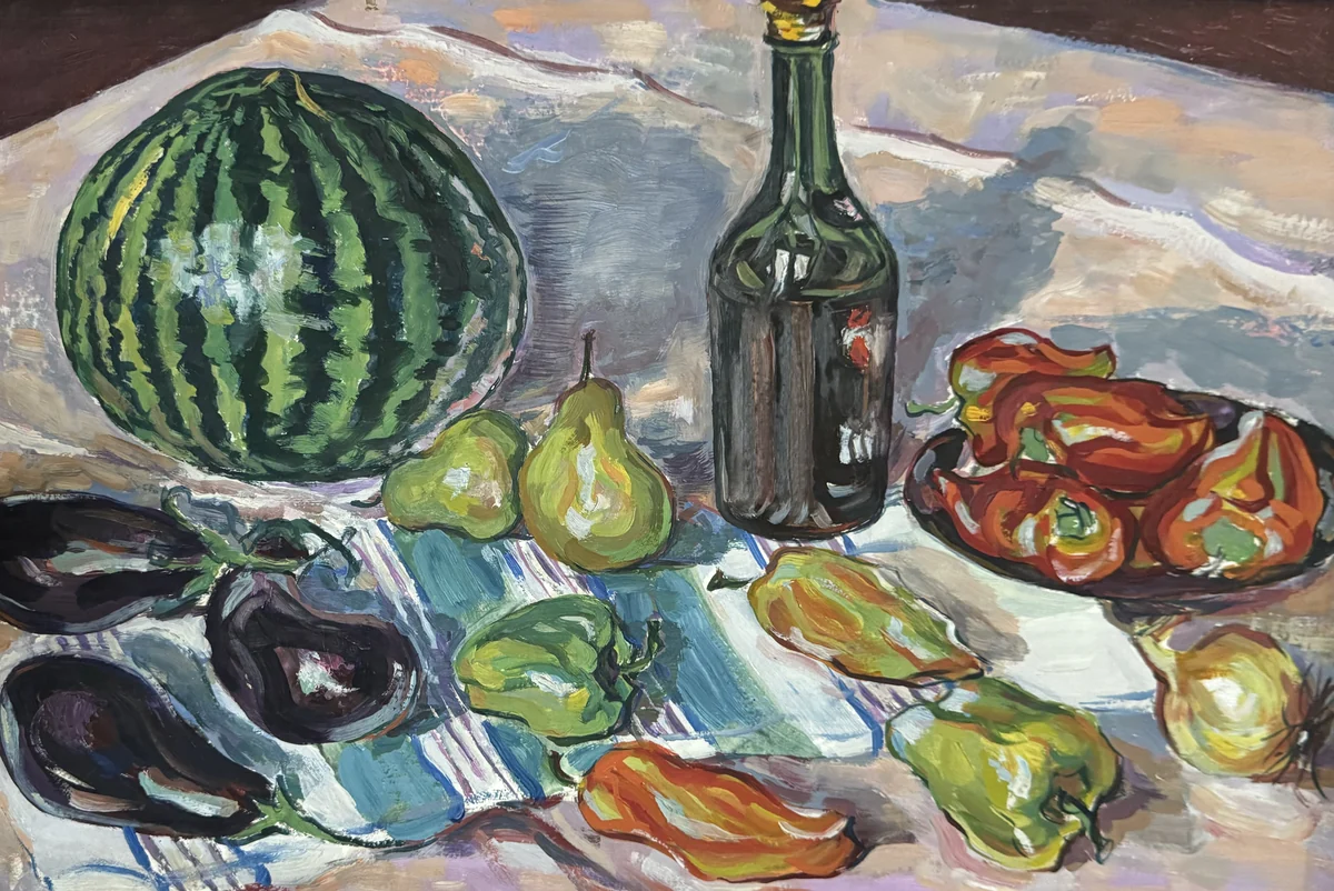 Натюрморт с бутылкой и баклажан. Стадничук Иван (1913–2000)