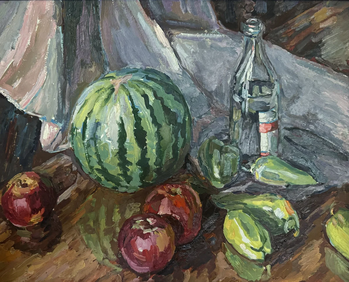 Натюрморт с бутылкой и яблоками. Стадничук Иван (1913–2000)